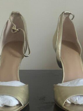 Ann Taylor Gold Peep Toe Sandal Heels | Size 10 | 4" Heel | Original Box | Excel